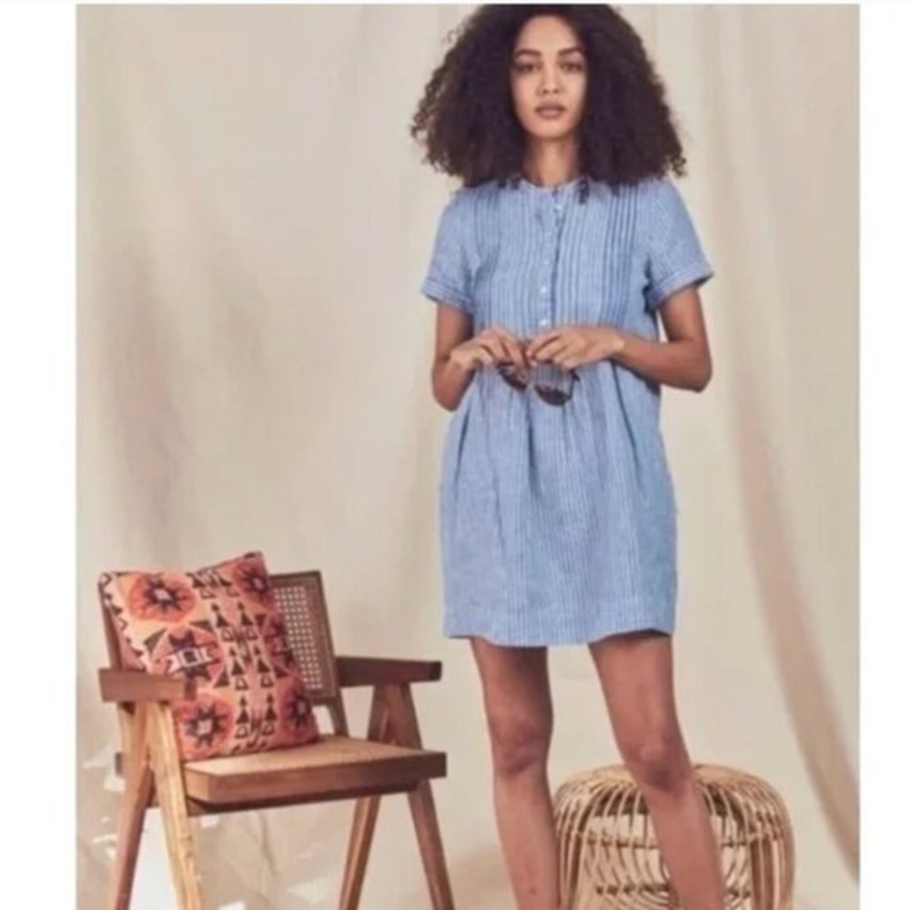 Faherty Gemima Blue Striped Linen Dress Size L